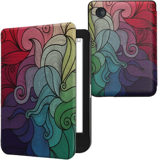 kwmobile e-reader hoesje geschikt voor Kobo Clara BW / Colour hoes - E reader flip case met magnetische sluiting - Ereader cover - Kleurrijk design in roze / blauw / groen van Merkloos