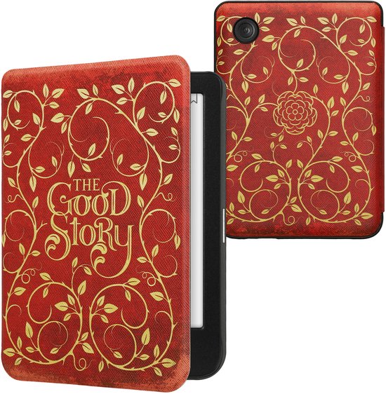 kwmobile e-reader hoesje geschikt voor Kobo Clara BW / Colour hoes - E reader flip case met magnetische sluiting - Ereader cover - Sprookjesboek design in geel / oranje / rood van Merkloos