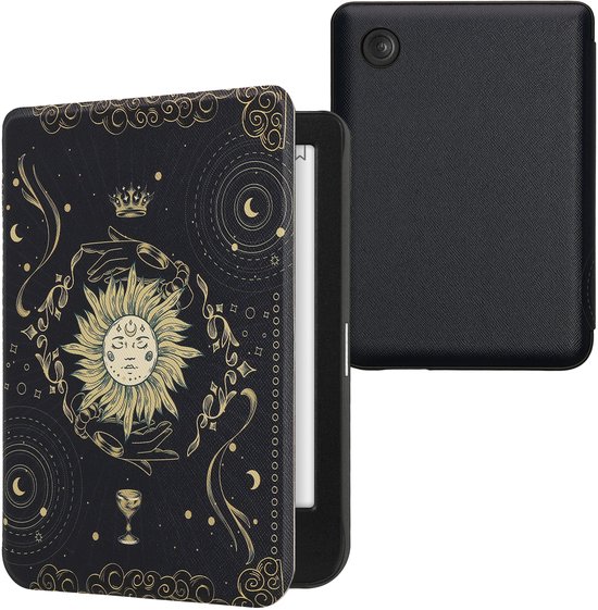 kwmobile e-reader hoesje geschikt voor Kobo Clara BW / Colour hoes - E reader flip case met magnetische sluiting - Ereader cover - Tarotkaart design in donkerblauw / geel / zwart van Merkloos