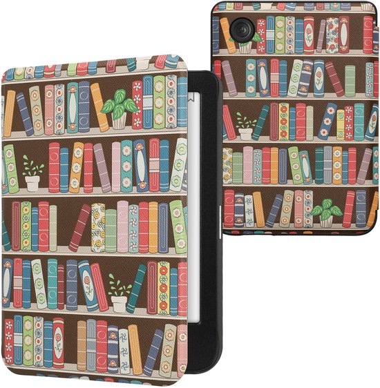 kwmobile e-reader hoesje geschikt voor Kobo Clara BW / Colour hoes - E reader flip case met magnetische sluiting - Ereader cover - Zomerse bibliotheek design in blauw / groen / roze van Merkloos