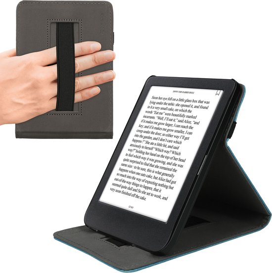 kwmobile e-reader hoesje geschikt voor Kobo Clara BW / Colour hoes - E reader flip case van kunstleer - Ereader cover met handgrip en stand - In petrol van Merkloos