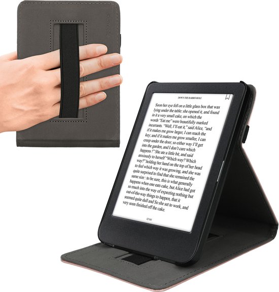 kwmobile e-reader hoesje geschikt voor Kobo Clara BW / Colour hoes - E reader flip case van kunstleer - Ereader cover met handgrip en stand - In roségoud van Merkloos