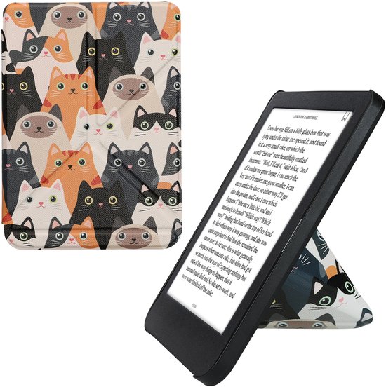 kwmobile e-reader hoesje geschikt voor Kobo Clara BW / Colour hoes - Ereader flip case met standaard - E reader cover van kunstleer - In oranje / zwart / wit van Merkloos