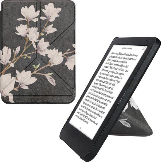 kwmobile e-reader hoesje geschikt voor Kobo Clara BW / Colour hoes - Ereader flip case met standaard - E reader cover van kunstleer - In taupe / wit / donkergrijs van Merkloos
