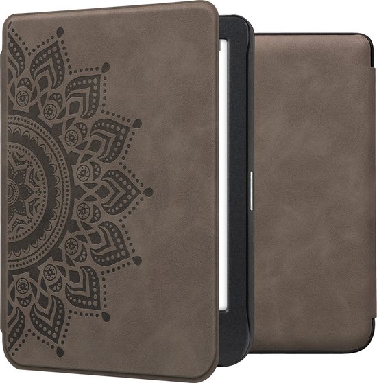 kwmobile e-reader hoesje geschikt voor Kobo Clara BW / Colour hoes - Ereader flip case met standaard - Kunstleren e reader cover - Opkomende Zon design in grijs van Merkloos
