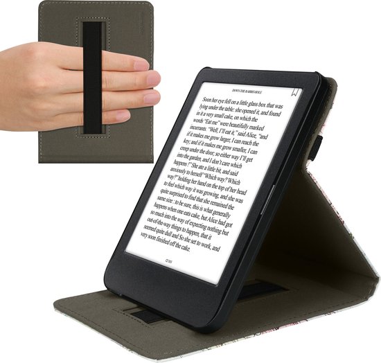 kwmobile e-reader hoesje geschikt voor Kobo Clara BW / Colour hoes - Ereader flip case met standaard - Kunstleren e reader cover - Travel Wereldkaart design in zwart / meerkleurig van Merkloos
