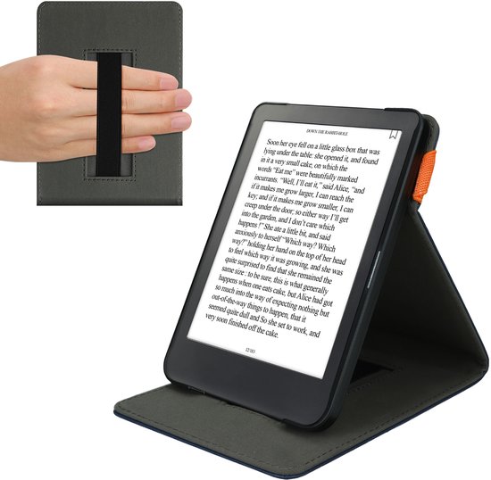 kwmobile e-reader hoesje geschikt voor Kobo Clara HD hoes - E reader flip case van kunstleer - Ereader cover met handgrip en stand - In donkerblauw van Merkloos