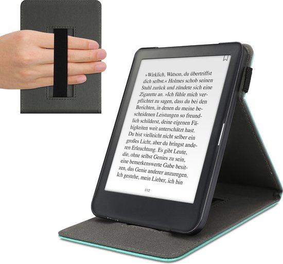 kwmobile e-reader hoesje geschikt voor Kobo Clara HD hoes - E reader flip case van kunstleer - Ereader cover met handgrip en stand - In mintgroen van Merkloos