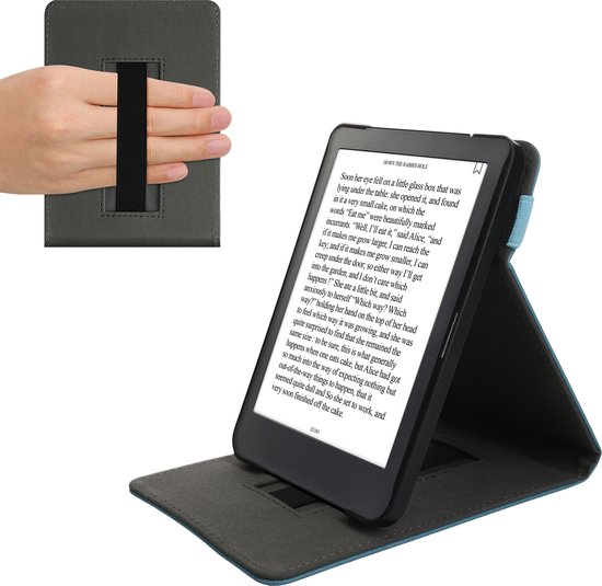 kwmobile e-reader hoesje geschikt voor Kobo Clara HD hoes - E reader flip case van kunstleer - Ereader cover met handgrip en stand - In petrol van Merkloos