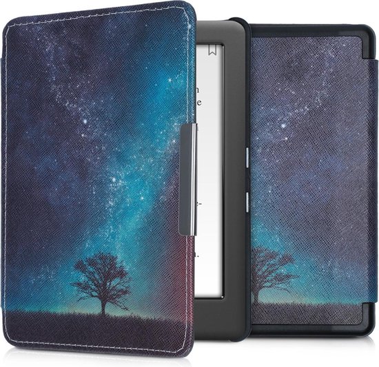 kwmobile e-reader hoesje geschikt voor Kobo Glo HD / Touch 2.0 hoes - E reader flip case met magnetische sluiting - Ereader cover - Sterrenstelsel en Boom design in blauw / grijs / zwart van Merkloos