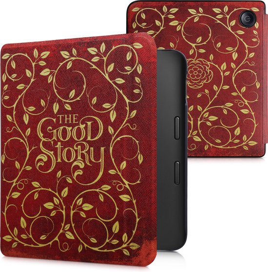 kwmobile e-reader hoesje geschikt voor Kobo Libra 2 hoes - E reader flip case met magnetische sluiting - Ereader cover - Sprookjesboek design in geel / oranje / rood van Merkloos