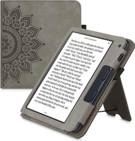kwmobile e-reader hoesje geschikt voor Kobo Libra 2 hoes - E reader flip case van kunstleer - Ereader cover met stand - Opkomende Zon design in grijs van kwmobile