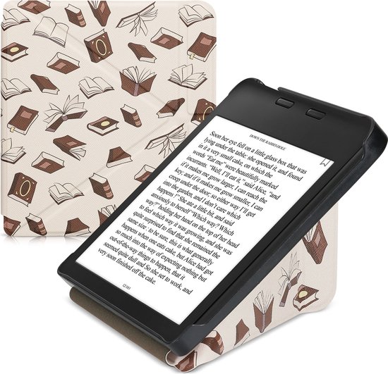 kwmobile e-reader hoesje geschikt voor Kobo Libra 2 hoes - Ereader flip case met standaard - E reader cover van kunstleer - In beige / bruin / goud van kwmobile