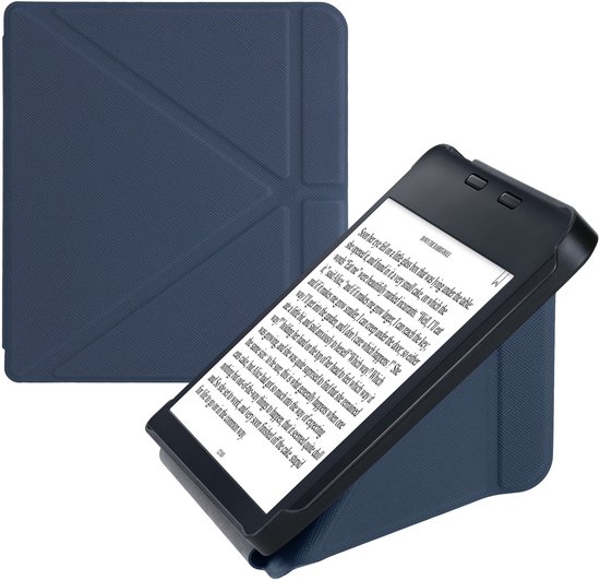 kwmobile e-reader hoesje geschikt voor Kobo Libra 2 hoes - Ereader flip case met standaard - E reader cover van kunstleer - In donkerblauw van Merkloos