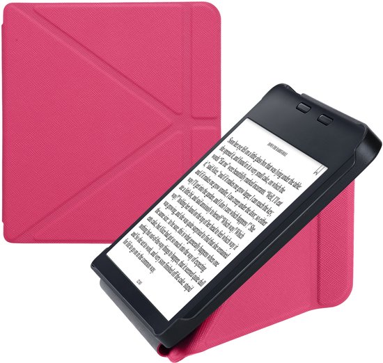 kwmobile e-reader hoesje geschikt voor Kobo Libra 2 hoes - Ereader flip case met standaard - E reader cover van kunstleer - In neon roze van Merkloos