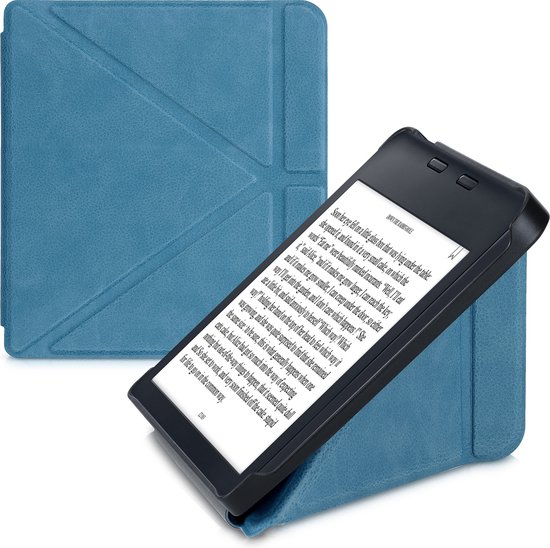 kwmobile e-reader hoesje geschikt voor Kobo Libra 2 hoes - Ereader flip case met standaard - E reader cover van kunstleer - In petrol van kwmobile
