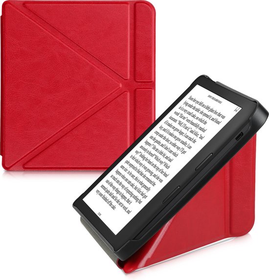 kwmobile e-reader hoesje geschikt voor Kobo Libra 2 hoes - Ereader flip case met standaard - E reader cover van kunstleer - In rood van Merkloos