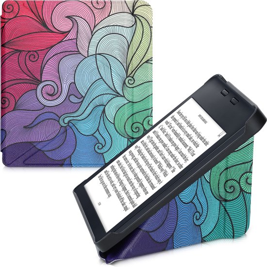 kwmobile e-reader hoesje geschikt voor Kobo Libra 2 hoes - Ereader flip case met standaard - E reader cover van kunstleer - In roze / blauw / groen van Merkloos
