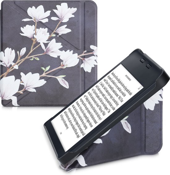 kwmobile e-reader hoesje geschikt voor Kobo Libra 2 hoes - Ereader flip case met standaard - E reader cover van kunstleer - In taupe / wit / donkergrijs van Merkloos