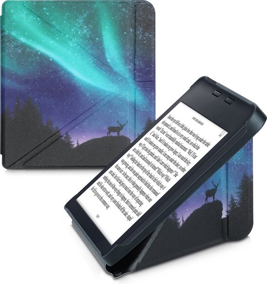 kwmobile e-reader hoesje geschikt voor Kobo Libra 2 hoes - Ereader flip case met standaard - E reader cover van kunstleer - In turquoise / blauw / zwart van Merkloos