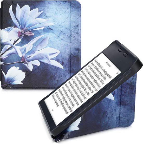 kwmobile e-reader hoesje geschikt voor Kobo Libra 2 hoes - Ereader flip case met standaard - E reader cover van kunstleer - In wit / grijs / blauw van Merkloos