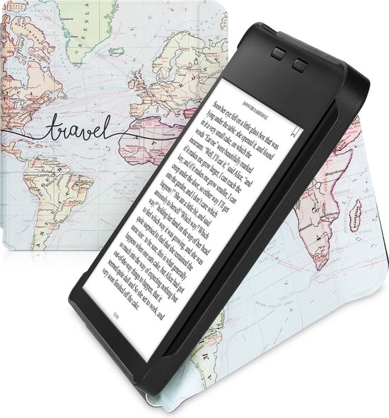 kwmobile e-reader hoesje geschikt voor Kobo Libra 2 hoes - Ereader flip case met standaard - E reader cover van kunstleer - In zwart / meerkleurig van Merkloos