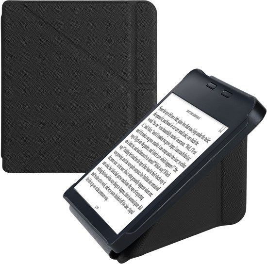 kwmobile e-reader hoesje geschikt voor Kobo Libra 2 hoes - Ereader flip case met standaard - E reader cover van kunstleer - In zwart van Merkloos
