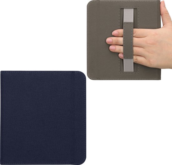 kwmobile e-reader hoesje geschikt voor Kobo Libra Colour hoes - Canvas eReader flip case - E reader cover met handband - In donkerblauw van Merkloos