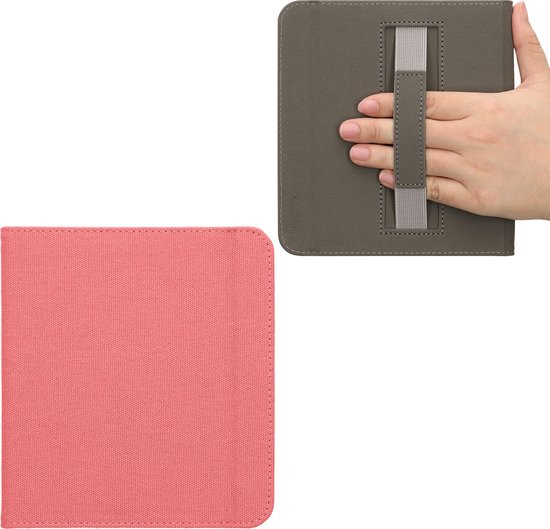 kwmobile e-reader hoesje geschikt voor Kobo Libra Colour hoes - Canvas eReader flip case - E reader cover met handband - In poederroze van Merkloos