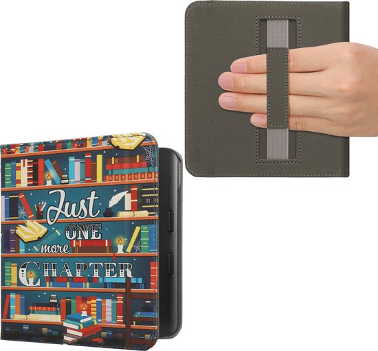 kwmobile e-reader hoesje geschikt voor Kobo Libra Colour hoes - E reader flip case met magneetsluiting - Ereader cover - bibliotheek design in meerkleurig van Merkloos