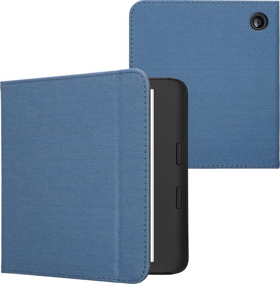 kwmobile e-reader hoesje geschikt voor Kobo Libra Colour hoes - E reader flip case met magneetsluiting - Ereader cover - Denim design in blauw