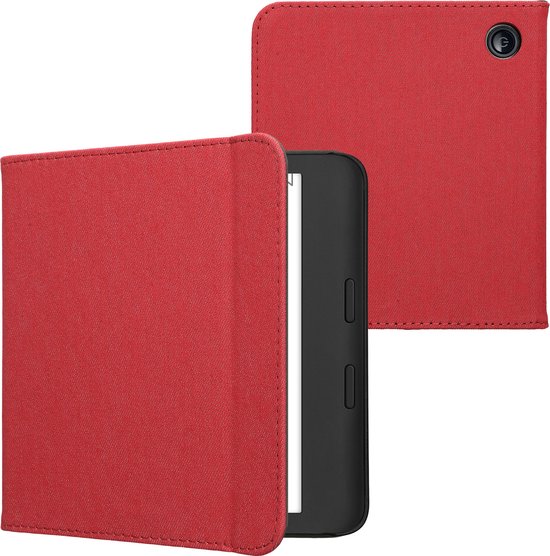 kwmobile e-reader hoesje geschikt voor Kobo Libra Colour hoes - E reader flip case met magneetsluiting - Ereader cover - Denim design in rood