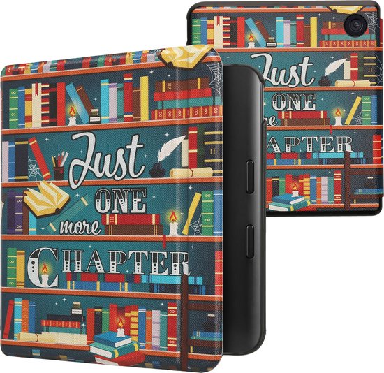 kwmobile e-reader hoesje geschikt voor Kobo Libra Colour hoes - E reader flip case met magnetische sluiting - Ereader cover - bibliotheek design in meerkleurig van Merkloos