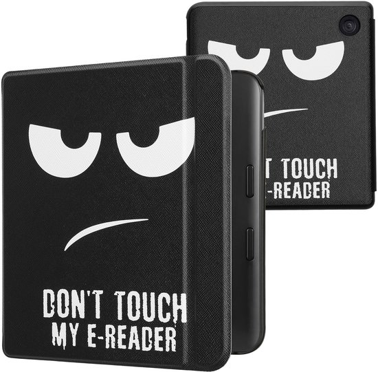 kwmobile e-reader hoesje geschikt voor Kobo Libra Colour hoes - E reader flip case met magnetische sluiting - Ereader cover - Don't Touch My E-Reader design in wit / zwart van Merkloos