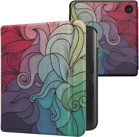 kwmobile e-reader hoesje geschikt voor Kobo Libra Colour hoes - E reader flip case met magnetische sluiting - Ereader cover - Kleurrijk design in roze / blauw / groen van Merkloos