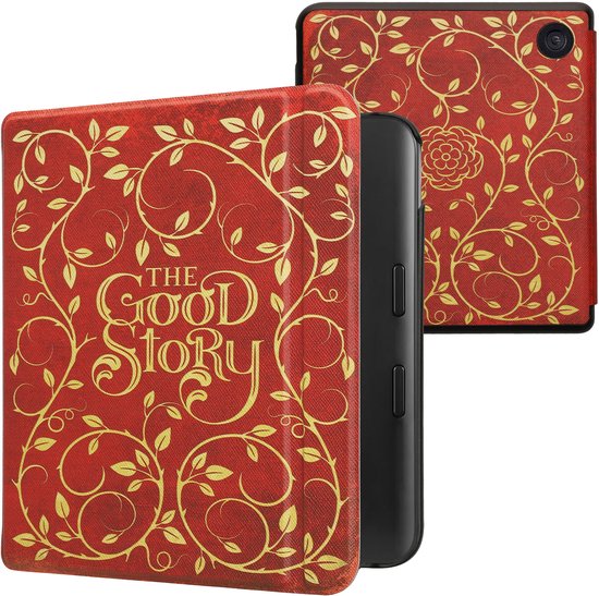 kwmobile e-reader hoesje geschikt voor Kobo Libra Colour hoes - E reader flip case met magnetische sluiting - Ereader cover - Sprookjesboek design in geel / oranje / rood van Merkloos