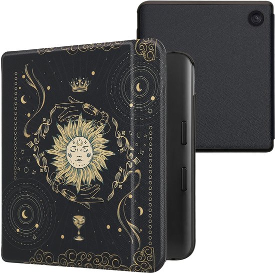 kwmobile e-reader hoesje geschikt voor Kobo Libra Colour hoes - E reader flip case met magnetische sluiting - Ereader cover - Tarotkaart design in donkerblauw / geel / zwart