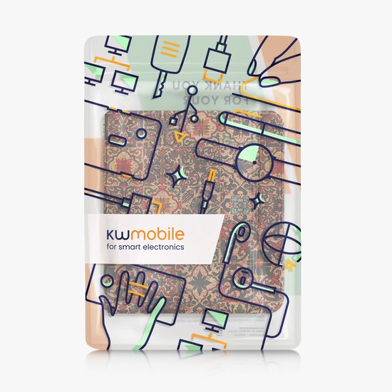 kwmobile e-reader hoesje geschikt voor Kobo Libra Colour hoes - E reader flip case met magnetische sluiting - Ereader cover - Tegelmotief design in bruin / blauw / rood