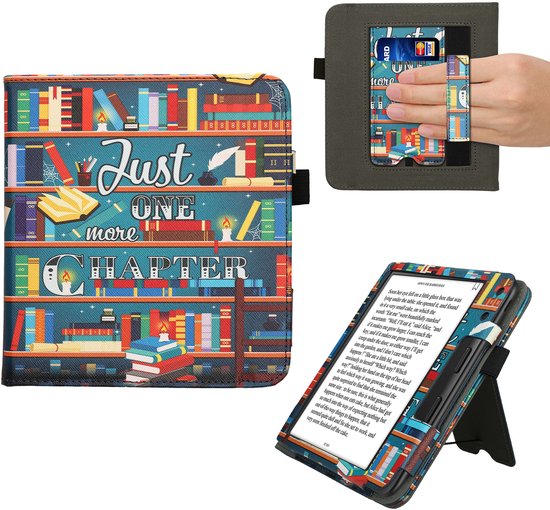 kwmobile e-reader hoesje geschikt voor Kobo Libra Colour hoes - E reader flip case van kunstleer - Ereader cover met stand - bibliotheek design in meerkleurig van Merkloos