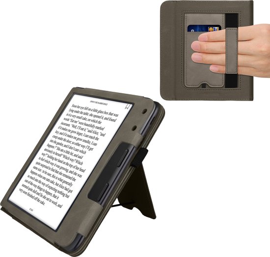 kwmobile e-reader hoesje geschikt voor Kobo Libra Colour hoes - E reader flip case van kunstleer - Ereader cover met stand - Brushed Hart design in grijs van Merkloos