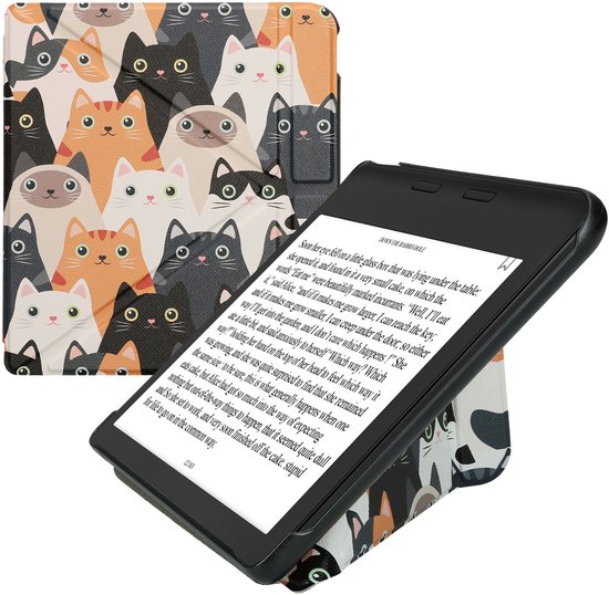 kwmobile e-reader hoesje geschikt voor Kobo Libra Colour hoes - Ereader flip case met standaard - E reader cover van kunstleer - In oranje / zwart / wit van Merkloos