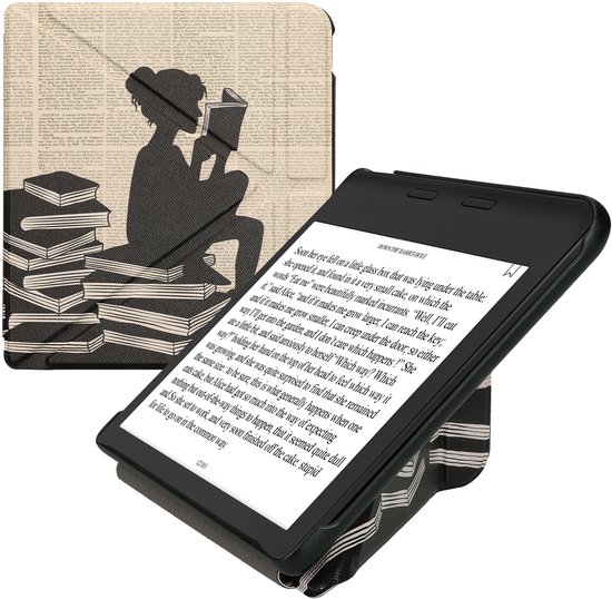 kwmobile e-reader hoesje geschikt voor Kobo Libra Colour hoes - Ereader flip case met standaard - E reader cover van kunstleer - In zwart / beige