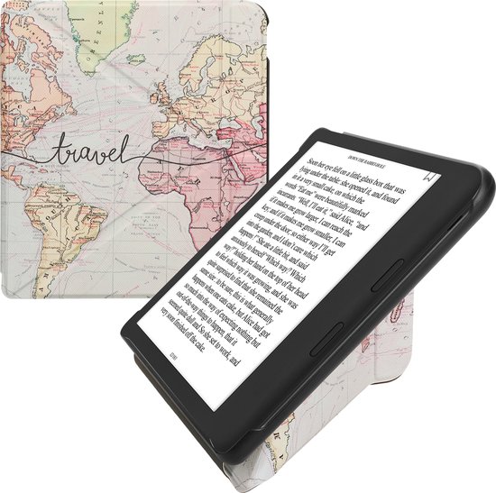 kwmobile e-reader hoesje geschikt voor Kobo Libra Colour hoes - Ereader flip case met standaard - E reader cover van kunstleer - In zwart / meerkleurig van Merkloos