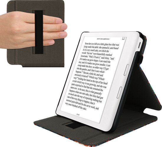 kwmobile e-reader hoesje geschikt voor Kobo Libra Colour hoes - Ereader flip case met standaard - Kunstleren e reader cover - bibliotheek design in meerkleurig van Merkloos