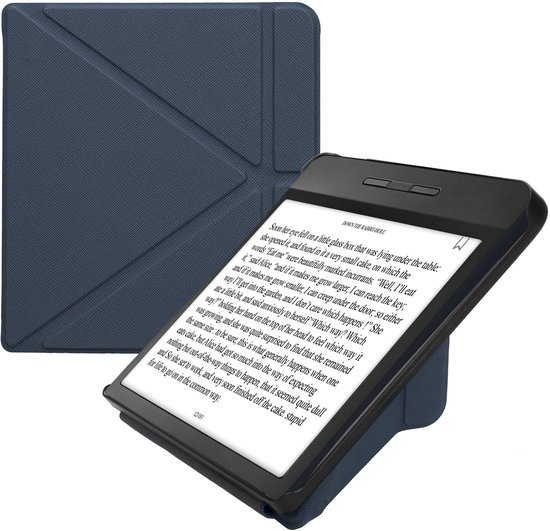 kwmobile e-reader hoesje geschikt voor Kobo Libra H2O hoes - Ereader flip case met standaard - E reader cover van kunstleer - In donkerblauw van Merkloos