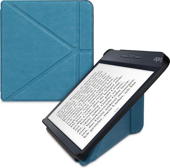 kwmobile e-reader hoesje geschikt voor Kobo Libra H2O hoes - Ereader flip case met standaard - E reader cover van kunstleer - In petrol