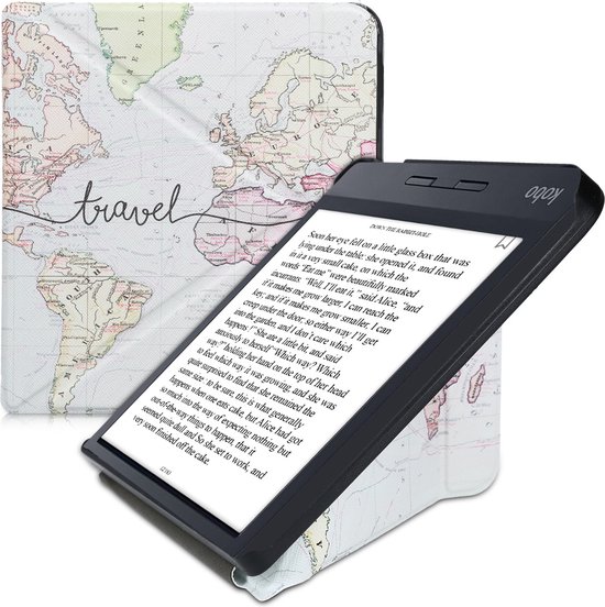 kwmobile e-reader hoesje geschikt voor Kobo Libra H2O hoes - Ereader flip case met standaard - E reader cover van kunstleer - In zwart / meerkleurig