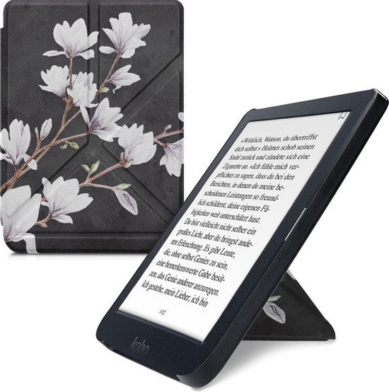 kwmobile e-reader hoesje geschikt voor Kobo Nia hoes - Ereader flip case met standaard - E reader cover van kunstleer - In taupe / wit / donkergrijs van Merkloos