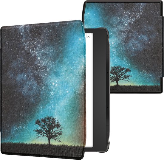 kwmobile e-reader hoesje geschikt voor Pocketbook Era / Era Color hoes - E reader flip case met magnetische sluiting - Ereader cover - Sterrenstelsel en Boom design in blauw / grijs / zwart van Merkloos