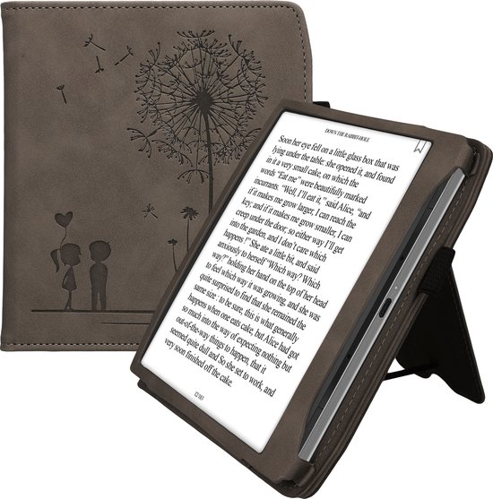 kwmobile e-reader hoesje geschikt voor Pocketbook Era / Era Color hoes - E reader flip case van kunstleer - Ereader cover met stand - Paardenbloemen Liefde design in grijs van Merkloos